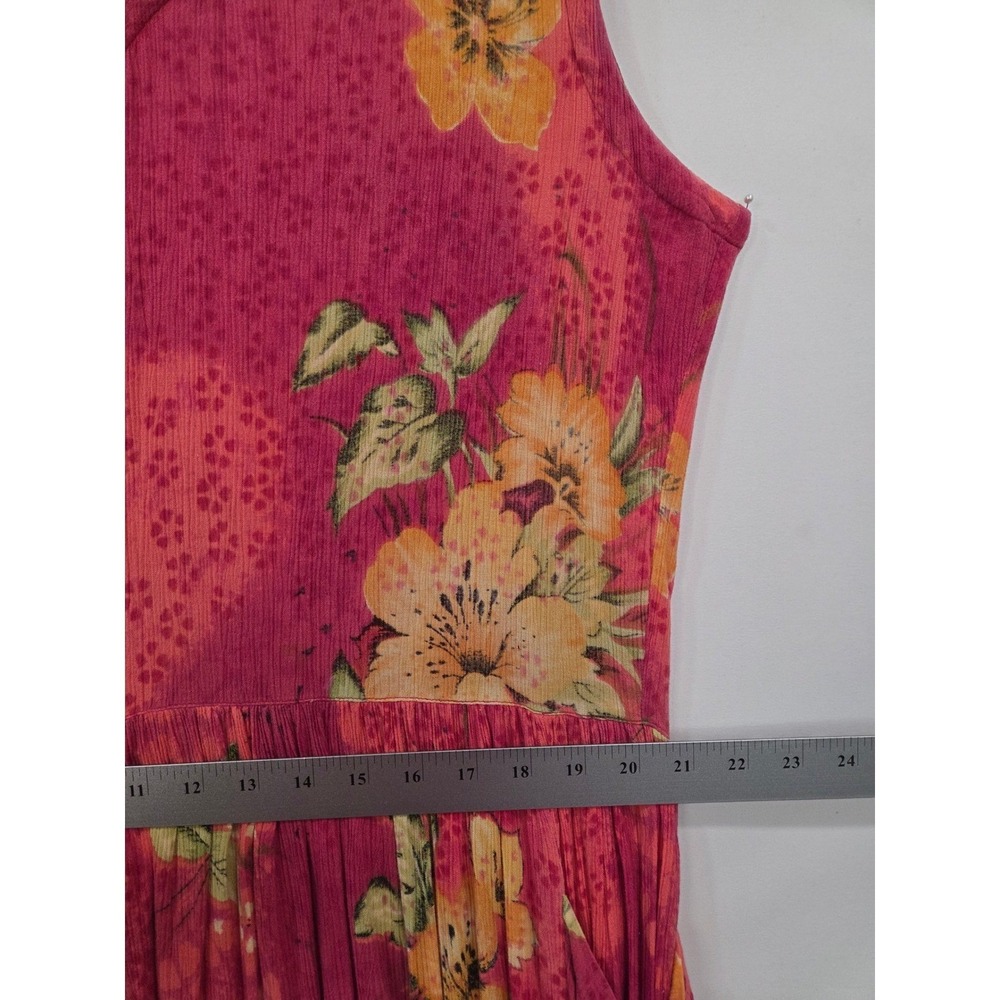 Bila M Rayon Floral Midi Dress Pink Sleeveless V Neck Button Front Pockets Boho - Picture 10 of 12